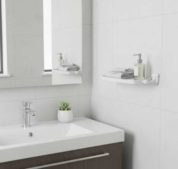 N083 ( ABS White Plastic Shelf ) 3 Premium Wall-Mounted ABS Vanity Shelf | Durable White Plastic Bathroom Storage Tray with Integrated Drainage Slots