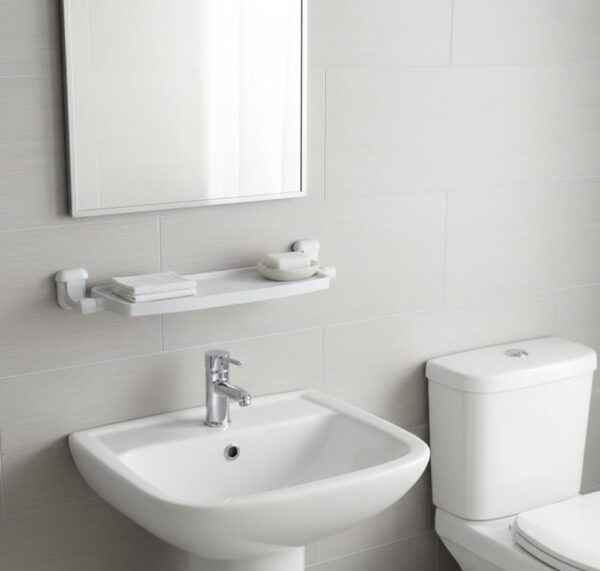 N083 ( ABS White Plastic Shelf ) 5 Premium Wall-Mounted ABS Vanity Shelf | Durable White Plastic Bathroom Storage Tray with Integrated Drainage Slots