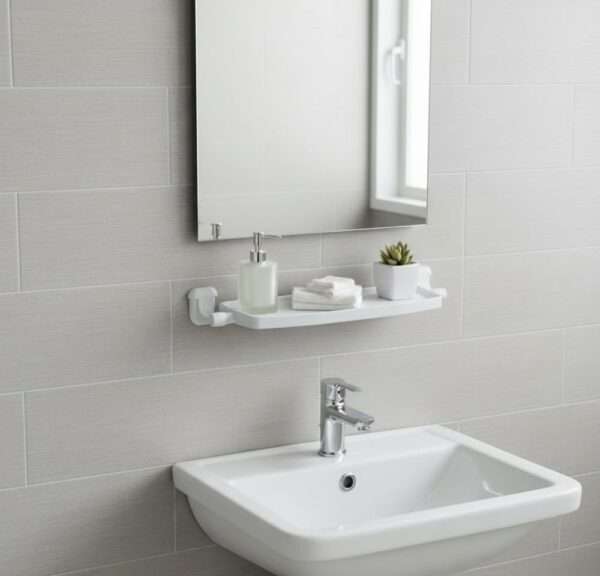 N083 ( ABS White Plastic Shelf ) 6 Premium Wall-Mounted ABS Vanity Shelf | Durable White Plastic Bathroom Storage Tray with Integrated Drainage Slots