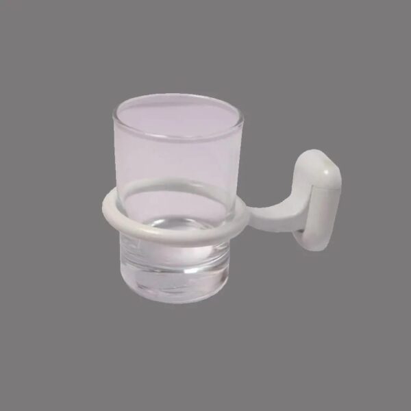 N084 ( ABS White Plastic Tumbler Holder ) Premium Wall-Mounted ABS Tumbler Holder | Durable White Plastic Toothbrush Ring & Rinsing Glass Cup with Capsule Base Plate
