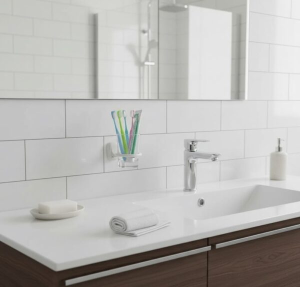 N084 ( ABS White Plastic Tumbler Holder ) 2 Premium Wall-Mounted ABS Tumbler Holder | Durable White Plastic Toothbrush Ring & Rinsing Glass Cup with Capsule Base Plate