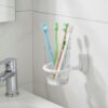 N084 ( ABS White Plastic Tumbler Holder ) 3 Premium Wall-Mounted ABS Tumbler Holder | Durable White Plastic Toothbrush Ring & Rinsing Glass Cup with Capsule Base Plate