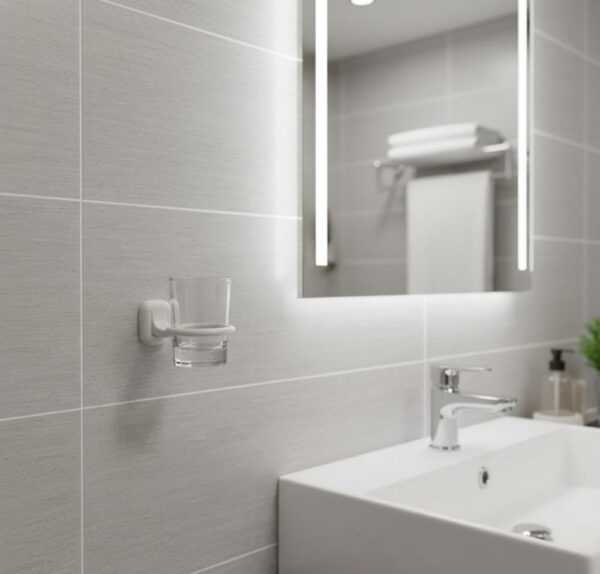 N084 ( ABS White Plastic Tumbler Holder ) 4 Premium Wall-Mounted ABS Tumbler Holder | Durable White Plastic Toothbrush Ring & Rinsing Glass Cup with Capsule Base Plate