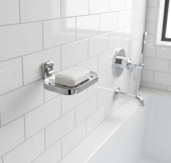 Premium Wall-Mounted ABS Soap Dish | Chrome-Plated Plastic Self-Draining Soap Holder with Curved Ventilation Slots