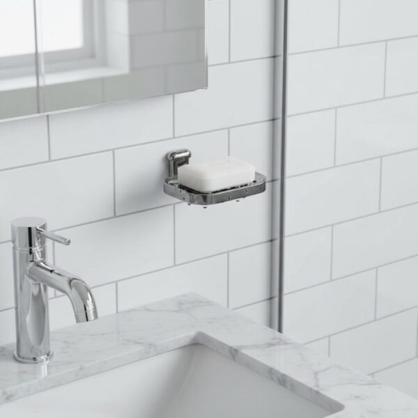 Premium Wall-Mounted ABS Soap Dish | Chrome-Plated Plastic Self-Draining Soap Holder with Curved Ventilation Slots