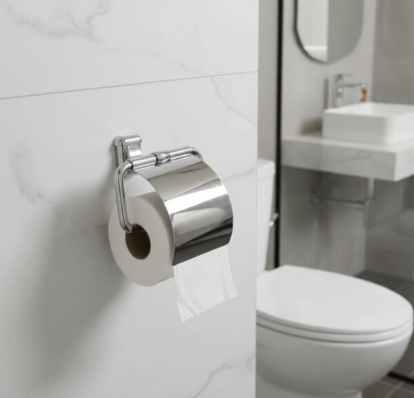 N086 ( ABS Chrome Plated Tissue Holder ) 3 Premium Wall-Mounted ABS Toilet Paper Holder | Chrome-Plated Plastic Tissue Dispenser with Hinged Protective Flap Cover