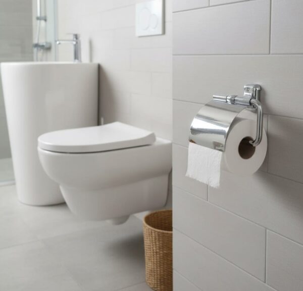 N086 ( ABS Chrome Plated Tissue Holder ) 5 Premium Wall-Mounted ABS Toilet Paper Holder | Chrome-Plated Plastic Tissue Dispenser with Hinged Protective Flap Cover