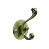 N094 – ( C027 Single Hook , Double Antique Brass ) Premium Wall-Mounted Circular Plate Double Hook | Weathered Antique Brass Dual Robe & Towel Hanger with Decorative Contoured Prongs