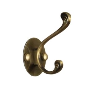 Premium Wall-Mounted Oval Plate Double Hook | Weathered Antique Copper Dual Robe & Towel Hanger with Decorative Contoured Prongs