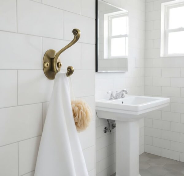 Premium Wall-Mounted Oval Plate Double Hook | Weathered Antique Copper Dual Robe & Towel Hanger with Decorative Contoured Prongs