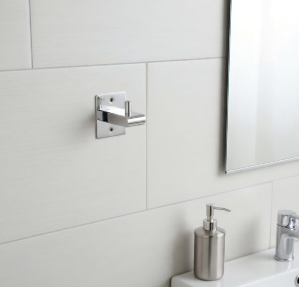 N099 SLIM – Slim-square Base(ss304) Heavy Duty Hook 5 SLIM Premium Wall-Mounted SS304 Heavy-Duty Hook | Mirror-Polished Slim-Square Base Single Robe & Coat Hanger with Solid Upright Retention Peg