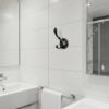 N104 – ( W68 – Single 2 Hooks with a Black Silver Plate ) Premium Wall-Mounted Fluted Plate Double Hook | Contrast Matte Black & Chrome Silver Dual Robe & Towel Hanger with Decorative Pinecone Prong Tip