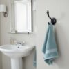 N104 – ( W68 – Single 2 Hooks with a Black Silver Plate ) 2 Premium Wall-Mounted Fluted Plate Double Hook | Contrast Matte Black & Chrome Silver Dual Robe & Towel Hanger with Decorative Pinecone Prong Tip