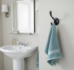 Premium Wall-Mounted Fluted Plate Double Hook | Contrast Matte Black & Chrome Silver Dual Robe & Towel Hanger with Decorative Pinecone Prong Tip
