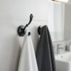 N104 – ( W68 – Single 2 Hooks with a Black Silver Plate ) 3 Premium Wall-Mounted Fluted Plate Double Hook | Contrast Matte Black & Chrome Silver Dual Robe & Towel Hanger with Decorative Pinecone Prong Tip