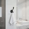 N104 – ( W68 – Single 2 Hooks with a Black Silver Plate ) 4 Premium Wall-Mounted Fluted Plate Double Hook | Contrast Matte Black & Chrome Silver Dual Robe & Towel Hanger with Decorative Pinecone Prong Tip