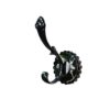 N104 – ( W68 – Single 2 Hooks with a Black Silver Plate ) 5 Premium Wall-Mounted Fluted Plate Double Hook | Contrast Matte Black & Chrome Silver Dual Robe & Towel Hanger with Decorative Pinecone Prong Tip