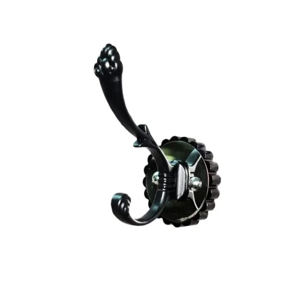 N104 – ( W68 – Single 2 Hooks with a Black Silver Plate ) 5 Premium Wall-Mounted Fluted Plate Double Hook | Contrast Matte Black & Chrome Silver Dual Robe & Towel Hanger with Decorative Pinecone Prong Tip