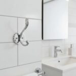 N105 – ( W68 – Single 2 Hooks with a White Silver Plate ) Premium Wall-Mounted Fluted Plate Double Hook | Mirror-Polished Chrome Silver Dual Robe & Towel Hanger with Ornate Engraved Filigree Arms & Black Plate Accent