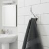 N105 – ( W68 – Single 2 Hooks with a White Silver Plate ) 2 Premium Wall-Mounted Fluted Plate Double Hook | Mirror-Polished Chrome Silver Dual Robe & Towel Hanger with Ornate Engraved Filigree Arms & Black Plate Accent