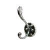 N105 – ( W68 – Single 2 Hooks with a White Silver Plate ) 6 Premium Wall-Mounted Fluted Plate Double Hook | Mirror-Polished Chrome Silver Dual Robe & Towel Hanger with Ornate Engraved Filigree Arms & Black Plate Accent