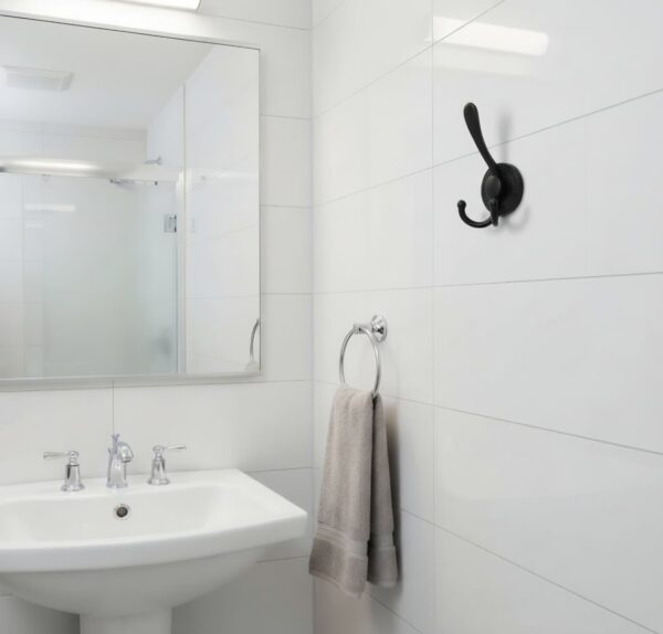 Premium Wall-Mounted Multi-Prong Hook | Matte Black Tiered Robe & Towel Hanger with Decorative Circular Patterned Base
