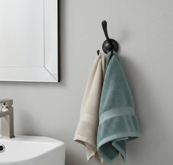 Premium Wall-Mounted Multi-Prong Hook | Matte Black Tiered Robe & Towel Hanger with Decorative Circular Patterned Base