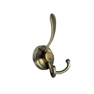 Premium Wall-Mounted Multi-Prong Hook | Antique Copper Tiered Robe & Towel Hanger with Decorative Circular Patterned Base