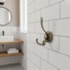 N107 – ( W52 – Single Copper, Double Sided Hook ) 2 Premium Wall-Mounted Multi-Prong Hook | Antique Copper Tiered Robe & Towel Hanger with Decorative Circular Patterned Base