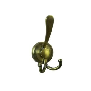 Premium Wall-Mounted Multi-Prong Hook | Antique Brass Tiered Robe & Towel Hanger with Decorative Circular Patterned Base