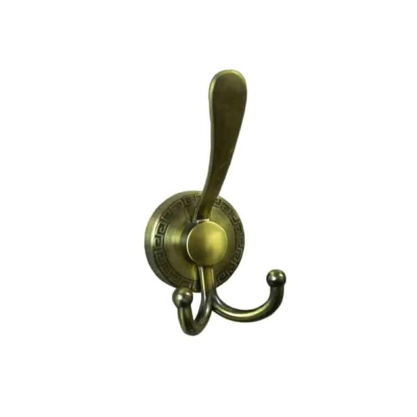 Premium Wall-Mounted Multi-Prong Hook | Antique Brass Tiered Robe & Towel Hanger with Decorative Circular Patterned Base