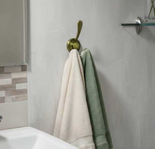 Premium Wall-Mounted Multi-Prong Hook | Antique Brass Tiered Robe & Towel Hanger with Decorative Circular Patterned Base