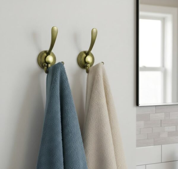 Premium Wall-Mounted Multi-Prong Hook | Antique Brass Tiered Robe & Towel Hanger with Decorative Circular Patterned Base