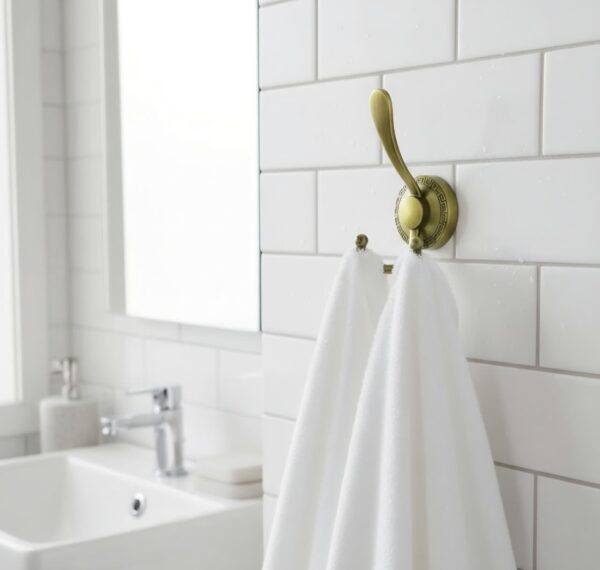 Premium Wall-Mounted Multi-Prong Hook | Antique Brass Tiered Robe & Towel Hanger with Decorative Circular Patterned Base