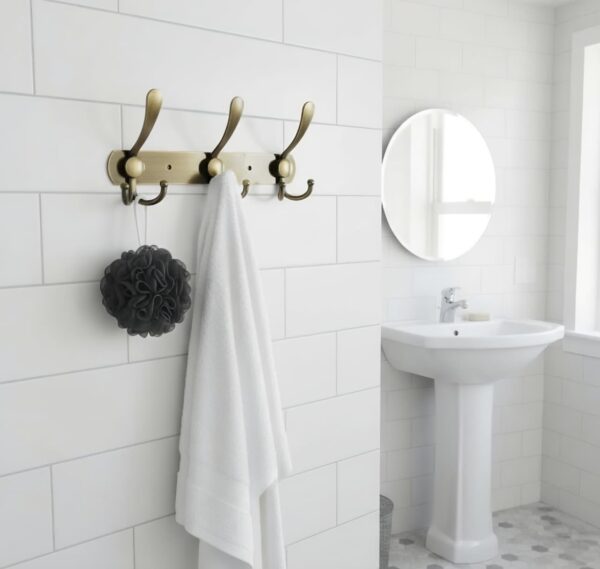 Premium Wall-Mounted 3-Hook Rail | Antique Copper Multi-Prong Robe & Towel Hanger with Rustic Brushed Finish