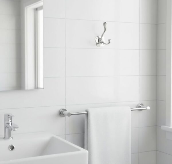 N132 – ( W94 – Double Hook with a Butterfly Plate ) 4 Premium Wall-Mounted Four-Lobe Plate Double Hook | Mirror-Polished Chrome Dual Robe & Towel Hanger with Decorative Butterfly-Wing Base