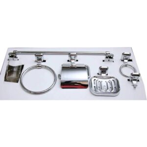 N157 – 6 Pieces ABS Chrome Plated Bathroom Set Premium 6-Piece Wall-Mounted Bathroom Accessory Suite | Chrome-Plated ABS Plastic Hardware Kit with Glass Tumbler & Robe Hook