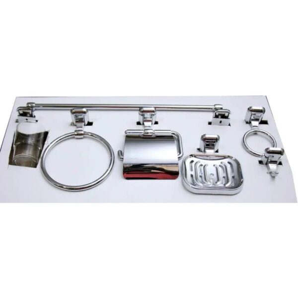 N157 – 6 Pieces ABS Chrome Plated Bathroom Set Premium 6-Piece Wall-Mounted Bathroom Accessory Suite | Chrome-Plated ABS Plastic Hardware Kit with Glass Tumbler & Robe Hook