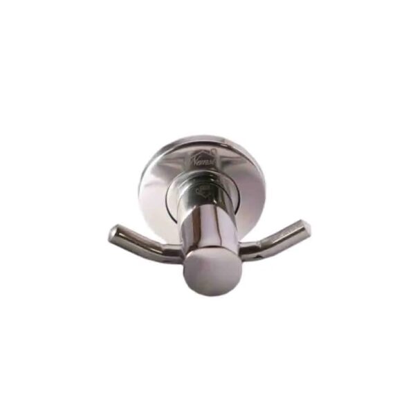 N170 – ( Double Sided Cloth Hook ) Premium Wall-Mounted Cylindrical Double Hook | Polished Stainless Steel Dual Robe & Towel Hanger with Circular Flange Base