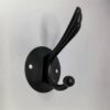 N207 – ( K1022 Single Hook – Round Plate High and Low , Black )2 Heavy-Duty Dual-Prong Robe & Coat Hook | Matte Black Round Base Plate Hanger with High & Low Tiered Arms
