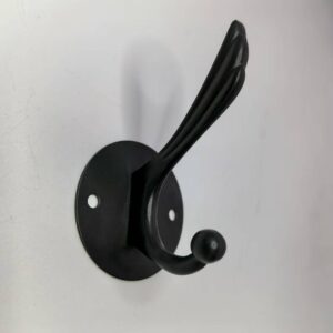 N207 – ( K1022 Single Hook – Round Plate High and Low , Black )2 Heavy-Duty Dual-Prong Robe & Coat Hook | Matte Black Round Base Plate Hanger with High & Low Tiered Arms