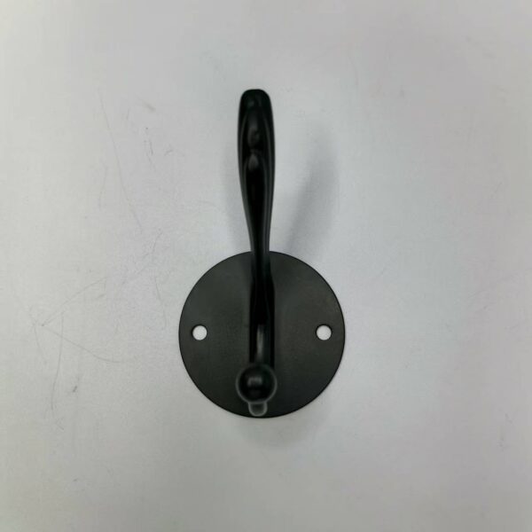 N207 – ( K1022 Single Hook – Round Plate High and Low , Black )3 Heavy-Duty Dual-Prong Robe & Coat Hook | Matte Black Round Base Plate Hanger with High & Low Tiered Arms