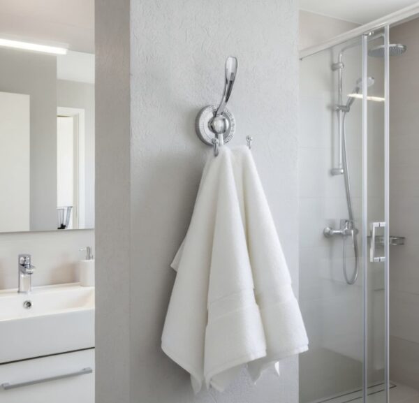 Premium Wall-Mounted Multi-Prong Hook | Mirror Chrome Tiered Robe & Towel Hanger with Decorative Circular Patterned Base