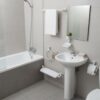 Premium 7-Piece Wall-Mounted Bathroom Accessory Suite | Durable White ABS Plastic Hardware Kit with Vanity Shelf & Glass Tumbler