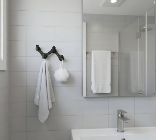 N247 – High Density 4 Nob Adjustable Hooks – Black 3 Premium Wall-Mounted High-Density Adjustable Hook Rail | Flexible 4-Knob Folding Towel & Coat Hanger with Matte Black Finish