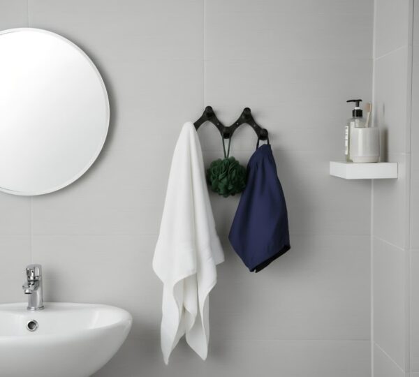 N247 – High Density 4 Nob Adjustable Hooks – Black 5 Premium Wall-Mounted High-Density Adjustable Hook Rail | Flexible 4-Knob Folding Towel & Coat Hanger with Matte Black Finish