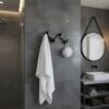 N247 – High Density 4 Nob Adjustable Hooks – Black 6 Premium Wall-Mounted High-Density Adjustable Hook Rail | Flexible 4-Knob Folding Towel & Coat Hanger with Matte Black Finish