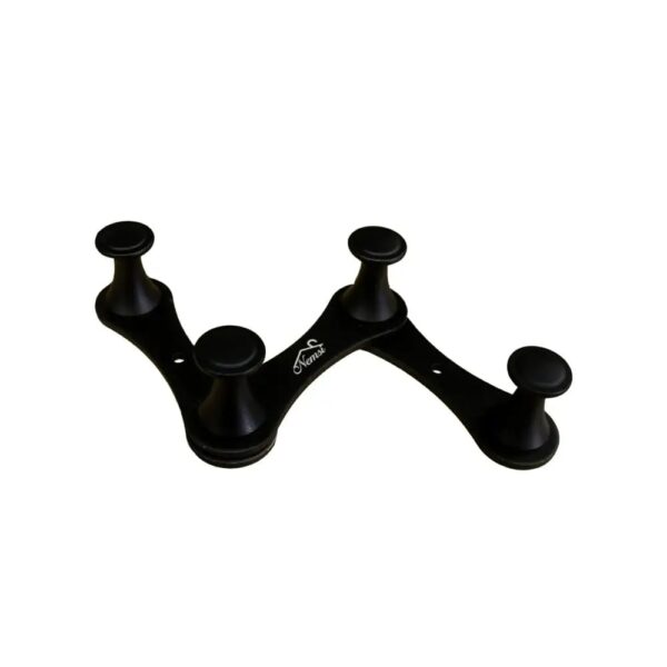 N247 – High Density 4 Nob Adjustable Hooks – Black Premium Wall-Mounted High-Density Adjustable Hook Rail | Flexible 4-Knob Folding Towel & Coat Hanger with Matte Black Finish