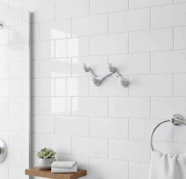 N248 – High Density 4 Nob Adjustable Hook 3 Premium Wall-Mounted High-Density Adjustable Hook Rail | Flexible 4-Knob Folding Towel & Coat Hanger with Satin Silver Finish