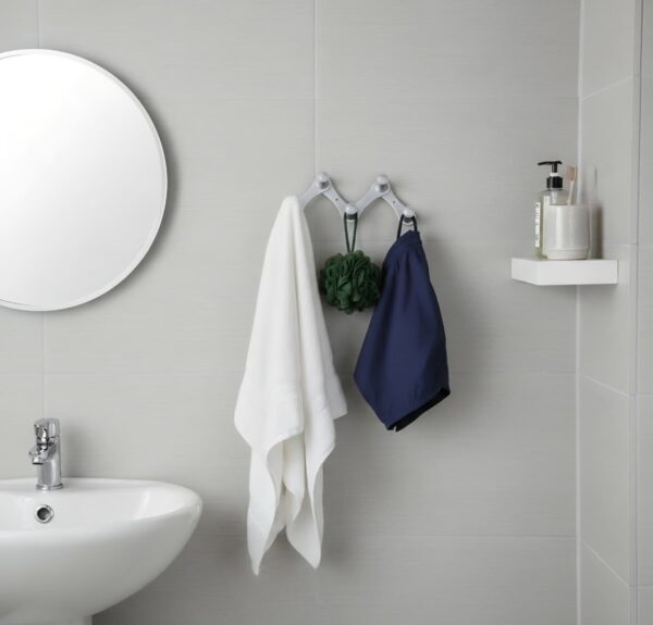 N248 – High Density 4 Nob Adjustable Hook 4 Premium Wall-Mounted High-Density Adjustable Hook Rail | Flexible 4-Knob Folding Towel & Coat Hanger with Satin Silver Finish